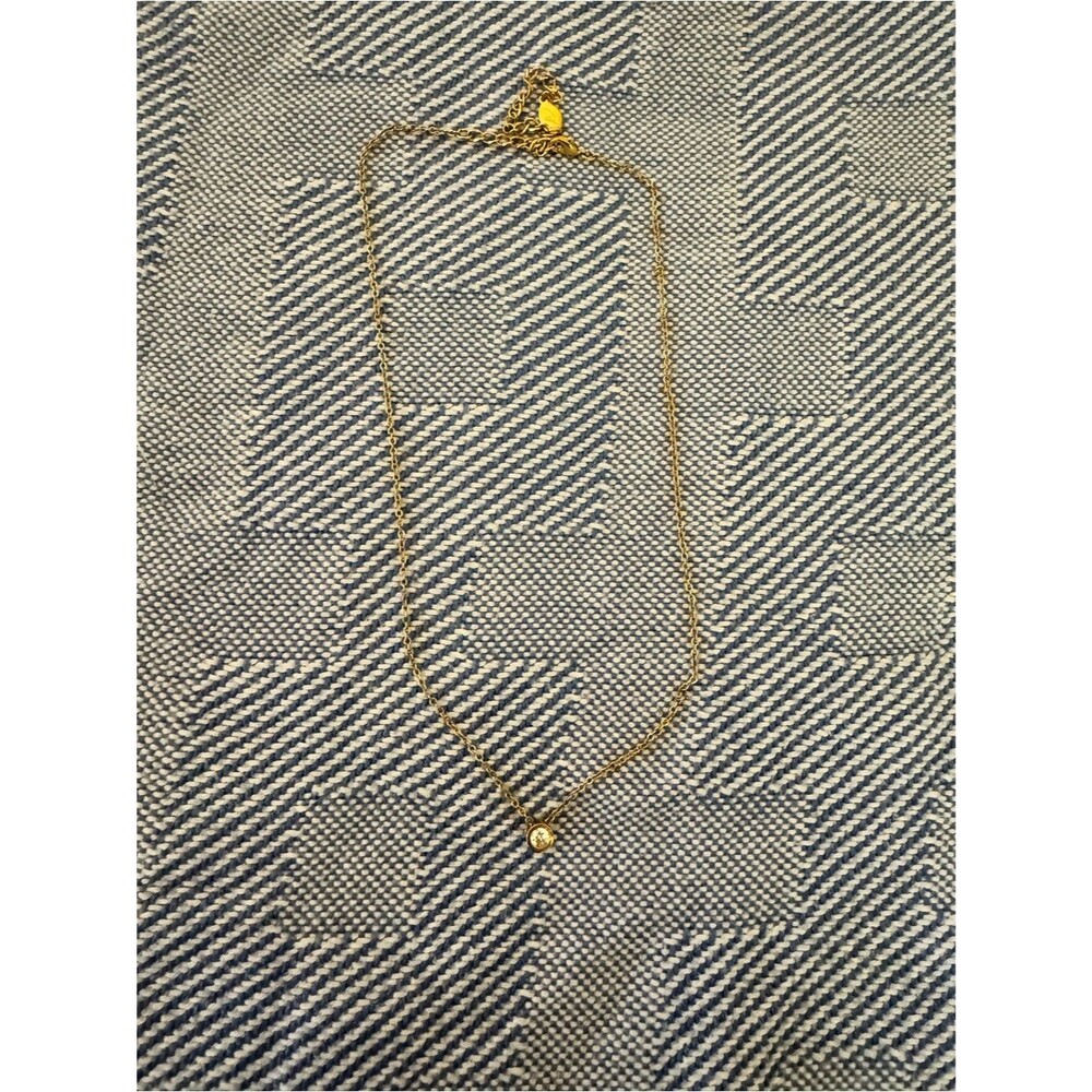 Delicate Gold Chain Necklace with Single CZ Pendant - Picture 1 of 3